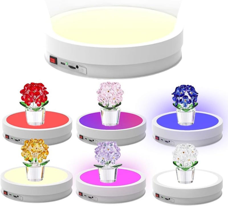 JAYEGT Variety Colors LED Light Non-Slip Rotating Display Stand , 66lbs Load, 360 Degree Photography Turntable for Glass Crystal Spherical Artwork (8.66inch / 6Color LED Light / White /Rechargeable) - Image 2